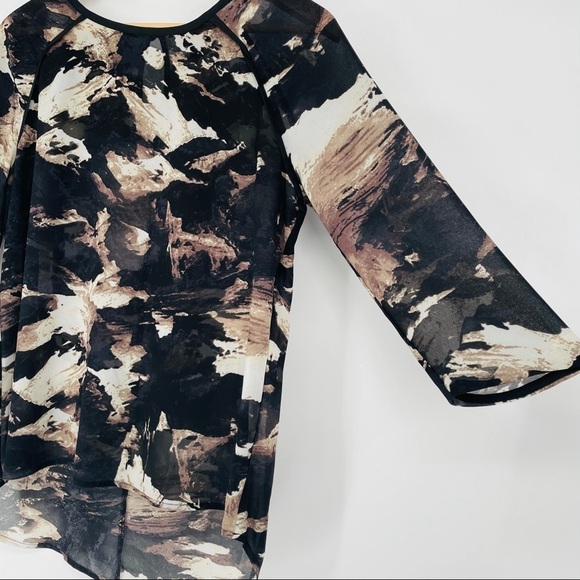 Mossimo Black abstract art-to-wear office corpcore long sleeve tunic shirt - Picture 2 of 9